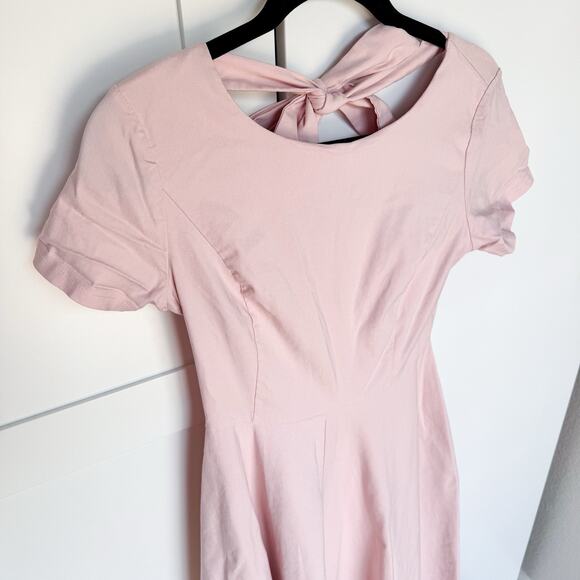 Gown Town Vintage Inspired Swing Dress, Midi, Pink Medium 1950s Bow Neck - Picture 2 of 14